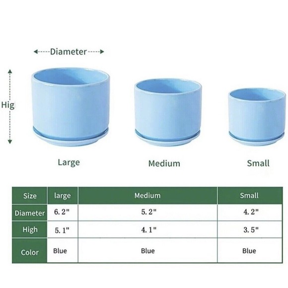 Ceramic Flower Succulent Planter Pots w/ Attached Saucer, Set of 3, Blue - Picture 10 of 10